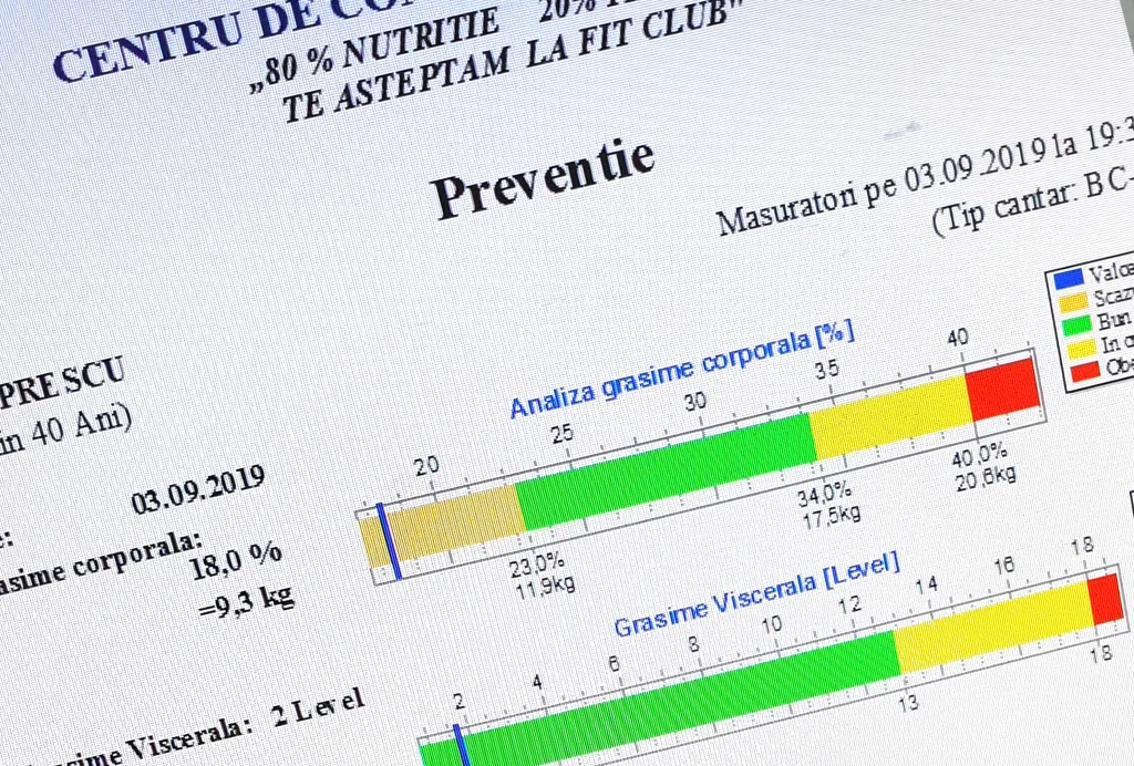 Scanare pe analizor de masa corporala pentru stabilirea procentului de grasime si de masa musculara la Centrul de nutritie din Pitesti